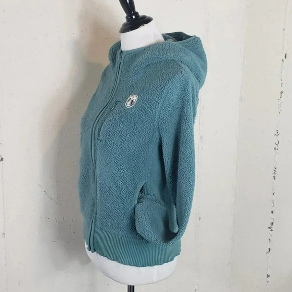 AEO M teal fuzzy front zip hooded Jacket - Picture 3 of 6